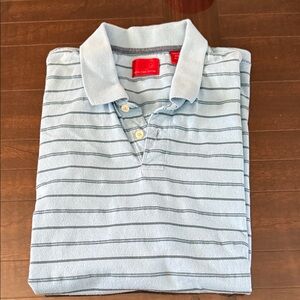 IZOD Light baby Blue Striped Shirt button up polo. Short sleeve, sz L
